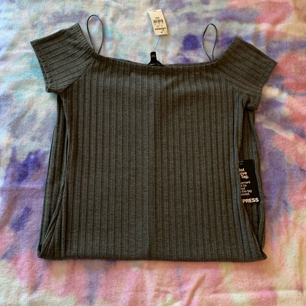 Express Gray Ribbed Dress - Picture 2 of 6